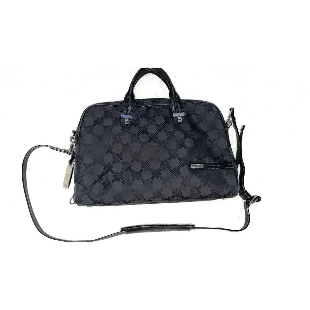 TUMI Black T Monogram Jacquard Leather Laptop Briefcase Travel Carry On